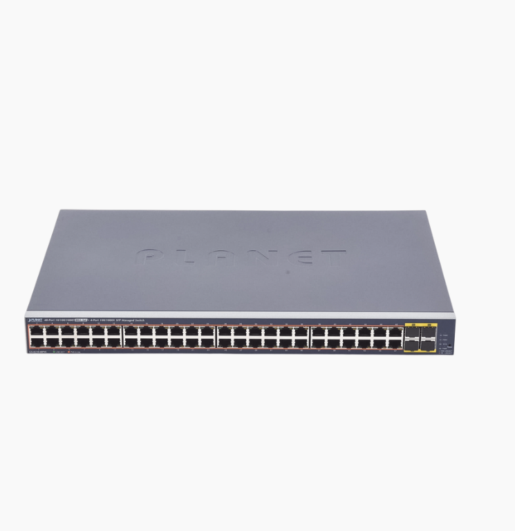 SWITCH DE 48 PUERTOS POE ADMINISTRABLE BASE 1000 GIGABYTE + 4 PUERTOS SFP 440W PLANET