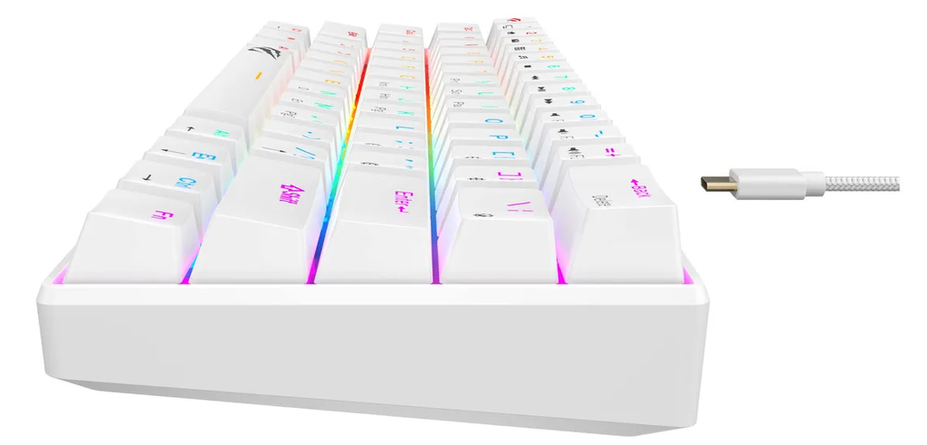 TECLADO MECANICO COMPACTO BLANCO CABLE TIPO C HAVIT 61 TECLAS RGB