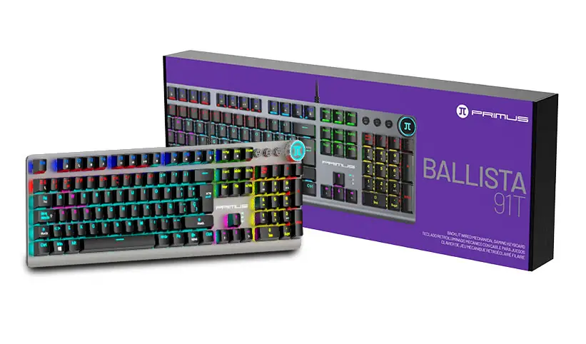 TECLADO MECANICO PRIMUS SILENCIOSO USB BOTON MULTIFUNCION RGB SOFTWARE