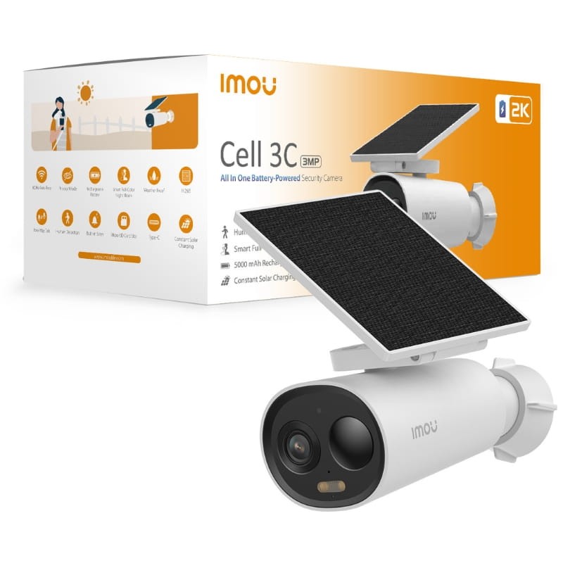 CAMARA DE SEGURIDAD BALA CELL DE 3 MEGAPIXEL 2K WIFI CON PANEL SOLAR 5000MAH ZOOM 8X