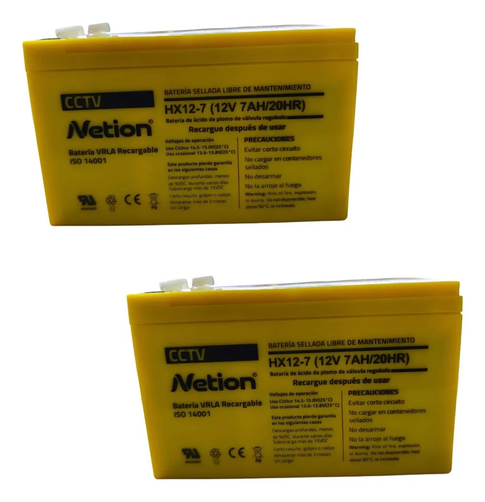 BATERIA ALARMA CCTV AGM 12V 7AMP NETION MAS RENDIMIENTO