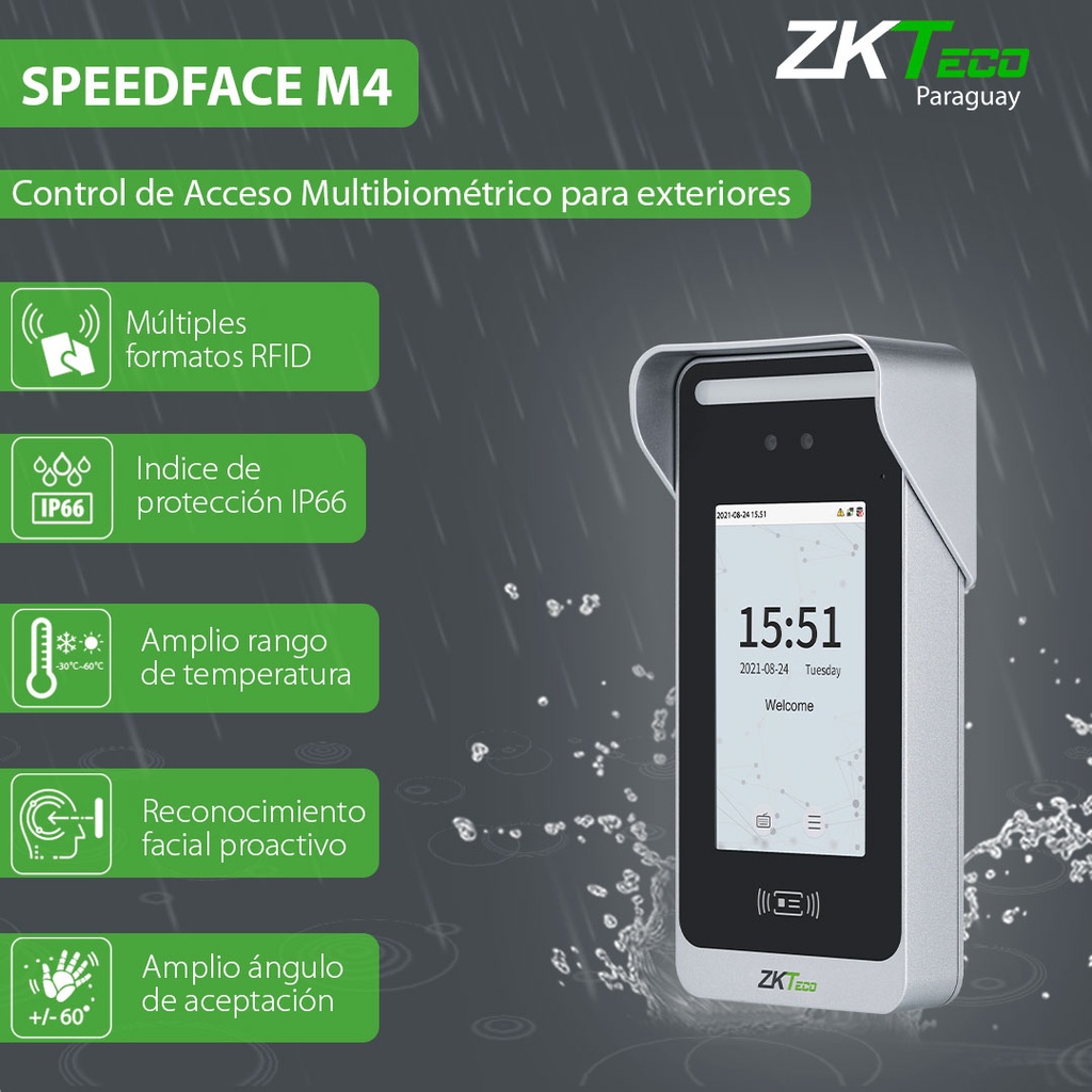 CONTROL DE ACCESO BIOMETRICO IP66 6000 ROSTRO FACIAL 3000 PALMAS 10000 TARJETAS WIFI EXTERIOR