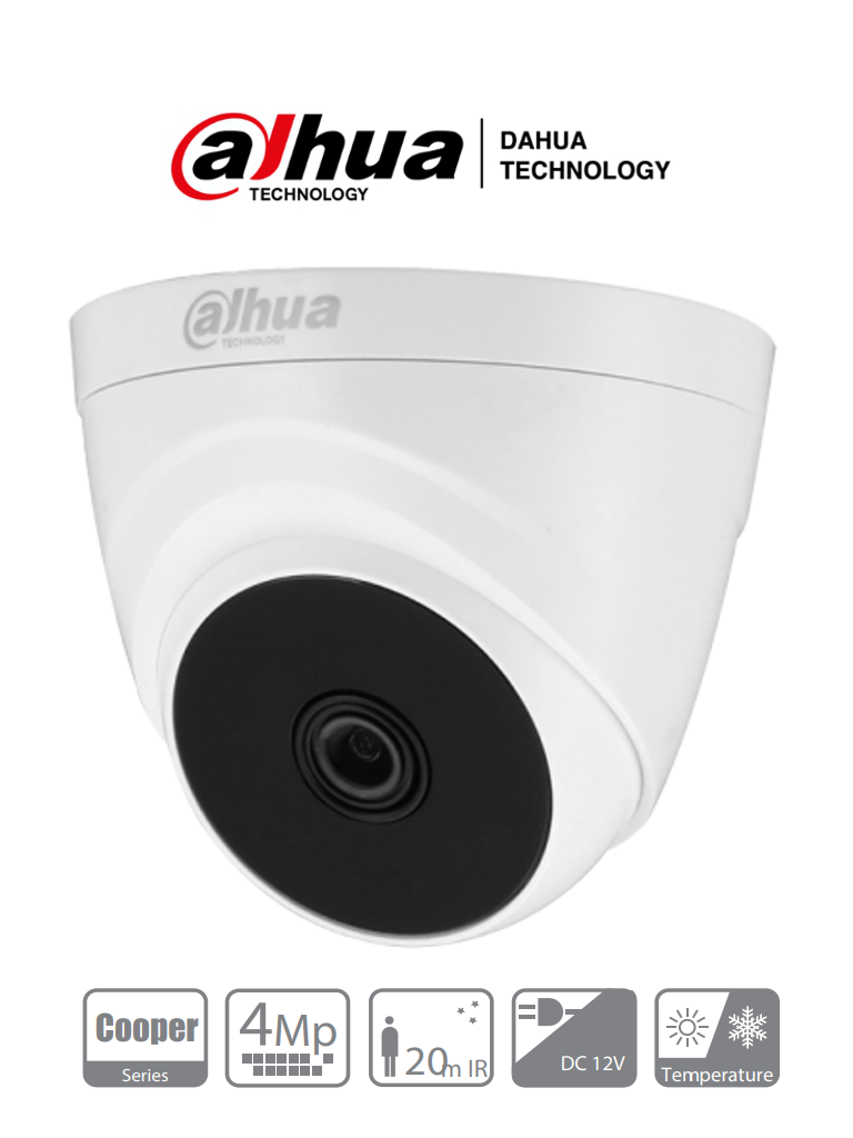 CAMARA COOPER 4 EN 1 1/2,7" CMOS 4MP TIPO DOMO PLASTICO LENTE 2,8MM FOV 97° DWDR IR 20M