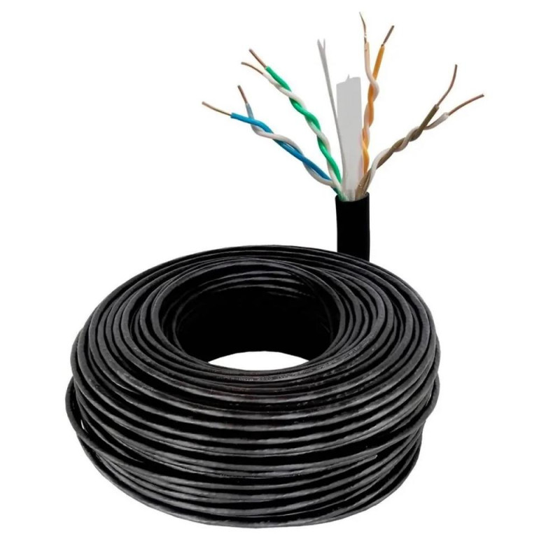 CABLE UTP CATEGORIA 6 100% COBRE CARRETE 100 METROS EXTERIOR NEGRO