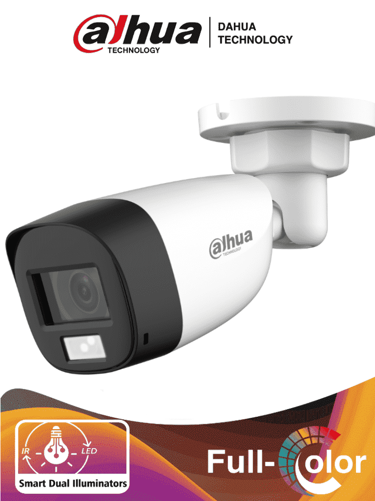 CAMARA DE SEGURIDAD BALA DE 5 MEGAPIXELES 5MP DAHUA FULL COLOR CON AUDIO 2.8MM 20M IP67 PLASTICA