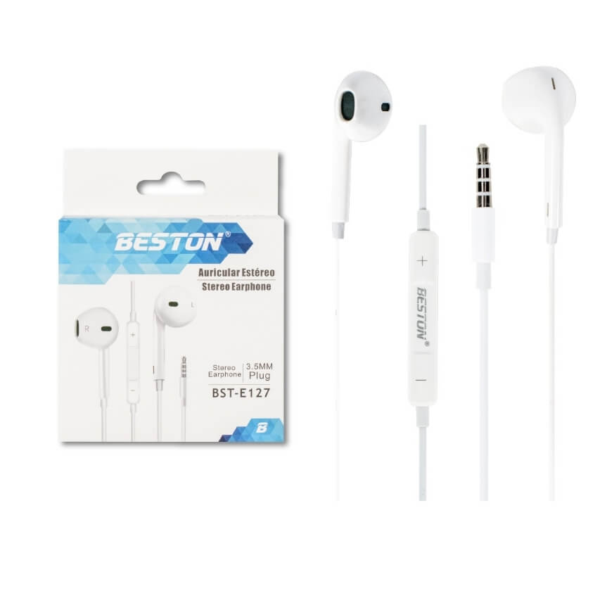 AUDIFONOS CABLEADOS MANOS LIBRES BESTON BLANCOS PLUG 3.5MM ESTEREO