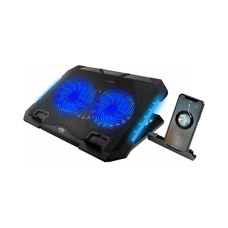 BASE REFRIGERANTE GAMER LED 2 COOLER USB CON SOPORTE PARA EL CELULAR