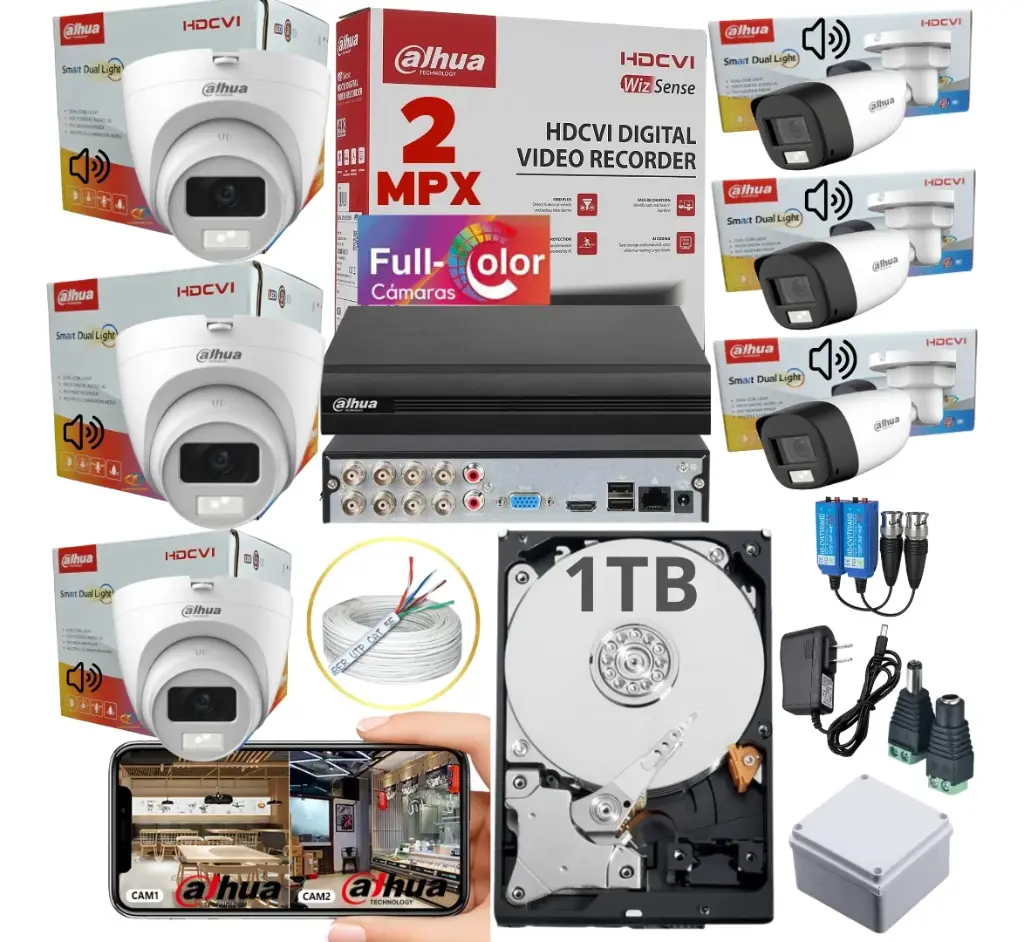 KIT DE 6 CAMARAS DE SEGURIDAD 1080P DAHUA CCTV FULL COLOR 