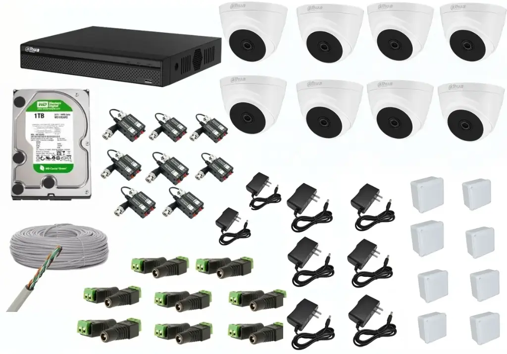 KIT DE 8 CAMARAS DE SEGURIDAD 1080P DAHUA CCTV DOMOS