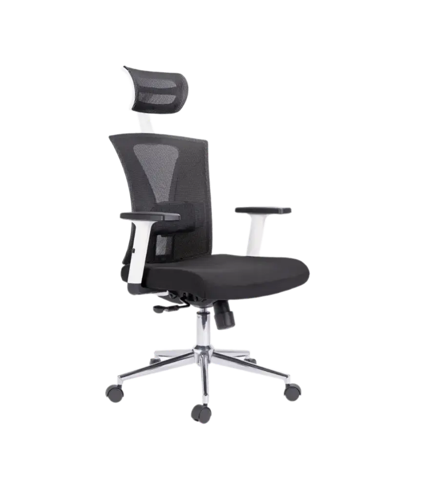 SILLA ERGONOMICA BRAZOS BLANCOS 2D BASE CROMO BASCULANTE SHANGHAI