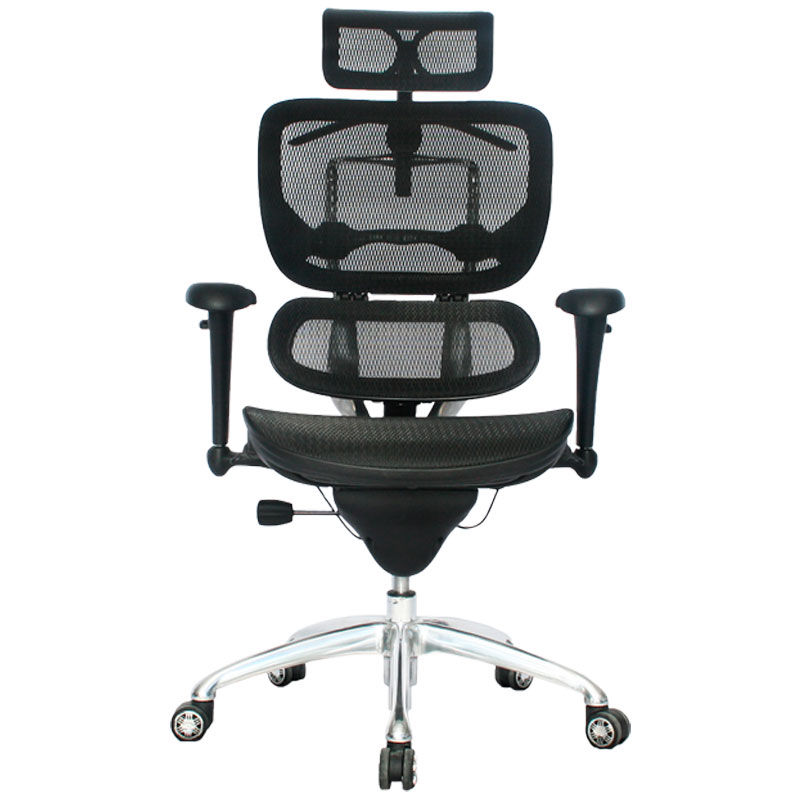 SILLA ERGOHUMAN ECO MARCO NEGRO / BRAZOS GRADUABLE / BASE ALUMINIO / ASIENTO Y ESPALDAR EN MALLA NEGRA / CON CABECERO / PERCHERO