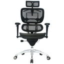SILLA ERGOHUMAN ECO MARCO NEGRO / BRAZOS GRADUABLE / BASE ALUMINIO / ASIENTO Y ESPALDAR EN MALLA NEGRA / CON CABECERO / PERCHERO