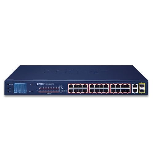 Switch no administrable de 24 puertos PoE+, 2 combo TP/SFP Gigabit y pantalla LCD para monitoreo