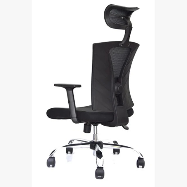 SILLA SHANGHAI BRAZOS GRADUABLE / BASE CROMO / ASIENTO EN PAÑO NEGRO/ ESPALDA EN MALLA NEGRA / CON CABECERO