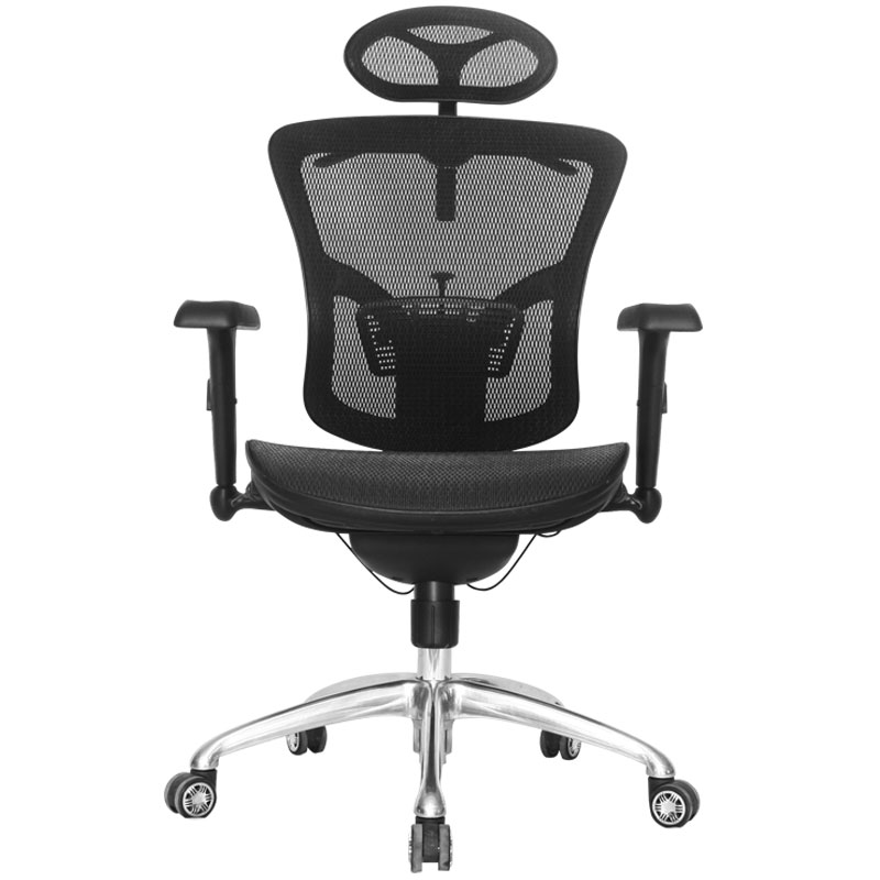 MANHATTAN ECO MARCO NEGRO / BRAZOS GRADUABLE / BASE ALUMINIO / ASIENTO Y ESPALDAR EN MALLA NEGRA / CON CABECERO / PERCHERO