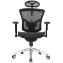 MANHATTAN ECO MARCO NEGRO / BRAZOS GRADUABLE / BASE ALUMINIO / ASIENTO Y ESPALDAR EN MALLA NEGRA / CON CABECERO / PERCHERO