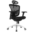 MANHATTAN ECO MARCO NEGRO / BRAZOS GRADUABLE / BASE ALUMINIO / ASIENTO Y ESPALDAR EN MALLA NEGRA / CON CABECERO / PERCHERO