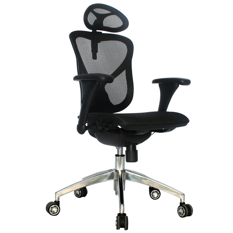 SILLA LONDRES BRAZOS GRADUABLE / BASE ALUMINIO / ESPALDAR Y ASIENTO EN MALLA NEGRA / CON CABECERO