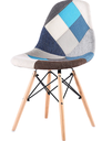 SILLA EAMES DECO TAPIZADA CUADROS CON PATAS DE MADERA - AZUL