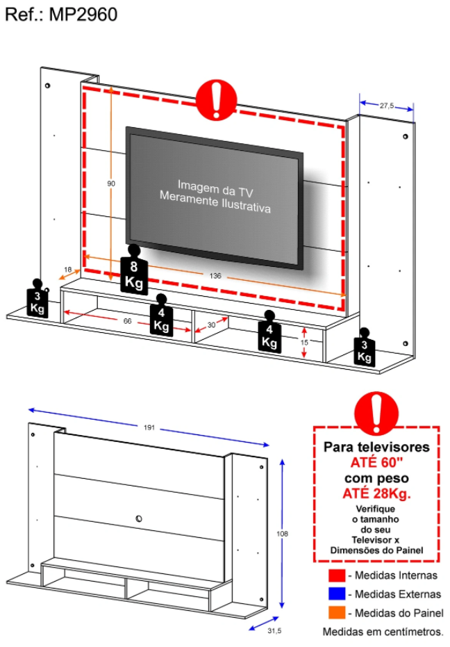 PANEL DE TV PARAÍSO HASTA 60 PULGADAS COLOR BLANCO
