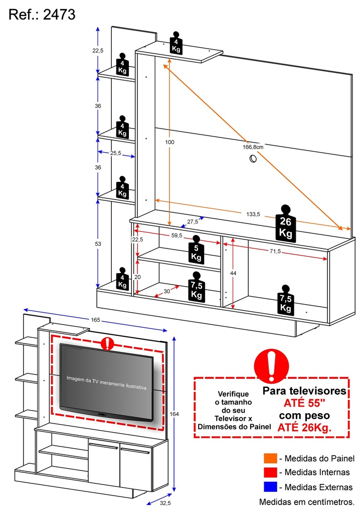 CENTRO DE ENTRETENIMIENTO PORTO NEGRO TV 55`  165CM ANCHO