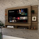 PANEL BRAGA 60` CON REPISAS DE VIDRIO COLOR MADERA 191X 105,5 CM