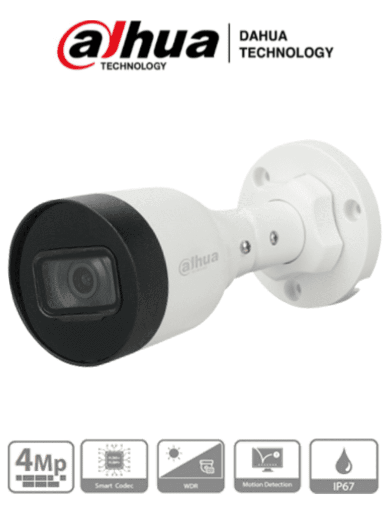 CAMARA IP BALA 4 MP DAHUA H265+ 2.8MM CON AUDIO IR 30M POE