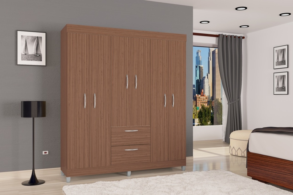 CLOSET TOKIO 6 PUERTAS 2 CAJONES COLOR CAPUCHINO