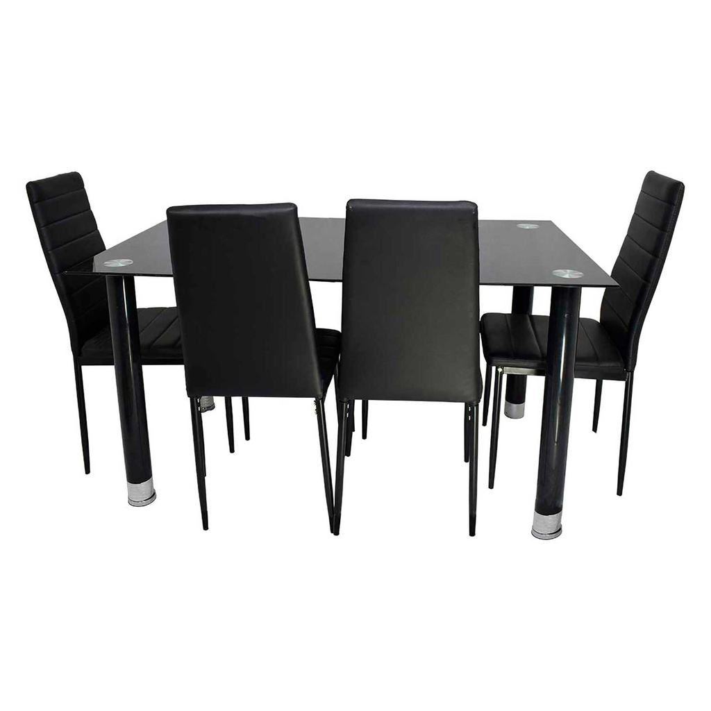 JUEGO DE COMEDOR DE 4 PUESTOS VIDRIO PATAS METALICAS NEGRO