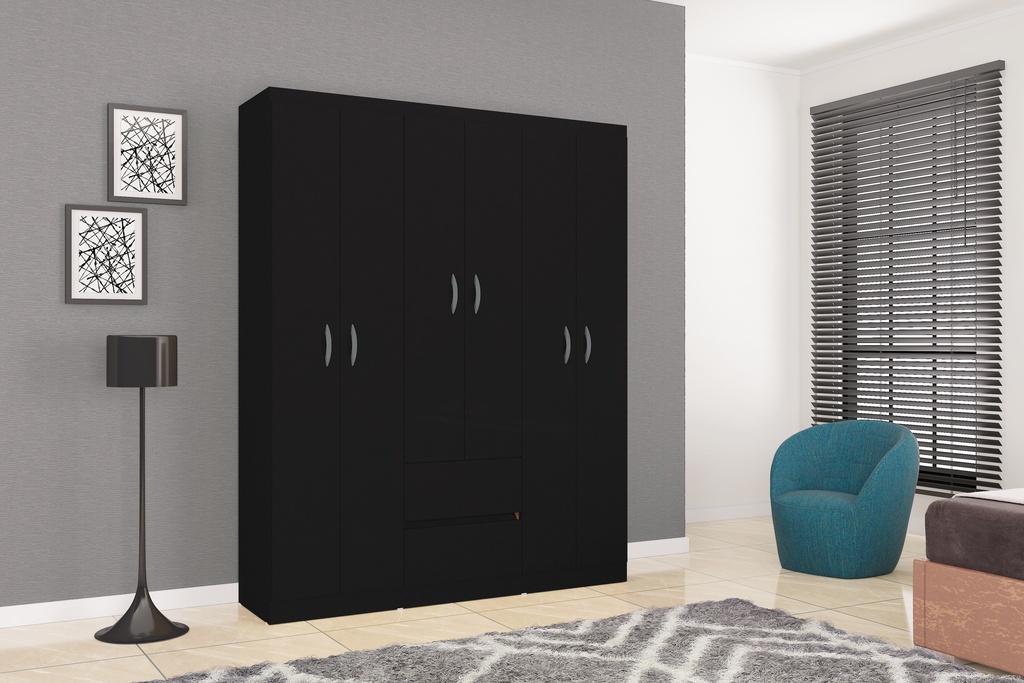 CLOSET ARMARIO LISBOA NEGRO 6 PUERTAS 183X147 CM MDP