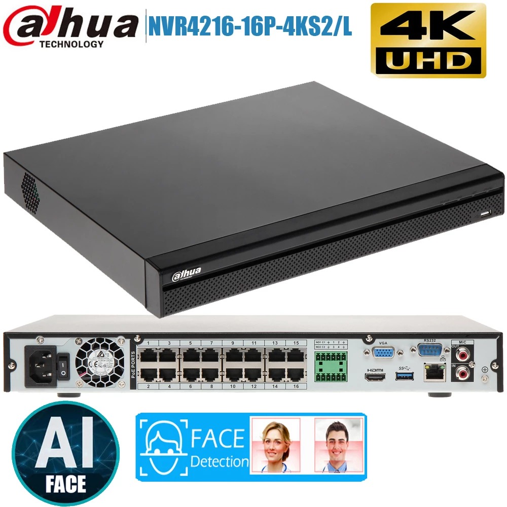 NVR 16CH H.265 DECODIFICACION 2CH@4K U 8CH@2MP AB ENTRADA 128MBPS 2 SATA 1 HDMI 16 POE MAX. 130W
