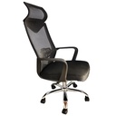 SILLA ERGONOMICA SOPORTE LUMBAR / CABECERO NEGRA CROMO GIRATORIA MAKKAH
