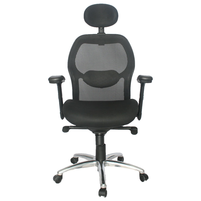 SILLA MONACO LUJO BRAZOS GRADUABLE / BASE ALUMINIO /CON CABECERO /ESPALDA EN MALLA / ASIENTO TAPIZADO EN PAÑO NEGRO