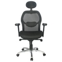 SILLA MONACO LUJO BRAZOS GRADUABLE / BASE ALUMINIO /CON CABECERO /ESPALDA EN MALLA / ASIENTO TAPIZADO EN PAÑO NEGRO
