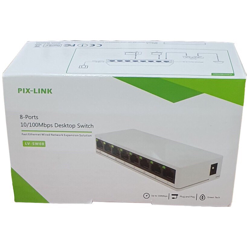 SWITCH DE 8 PUERTOS PIX-LINK BASE 10/100 RED RJ45