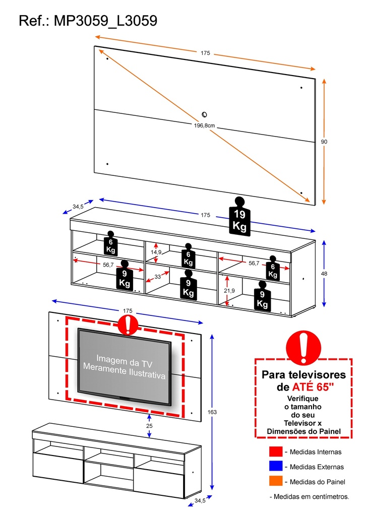 RACK CON PANEL FLORIDA TV 65 PULGADAS MADERA MDP