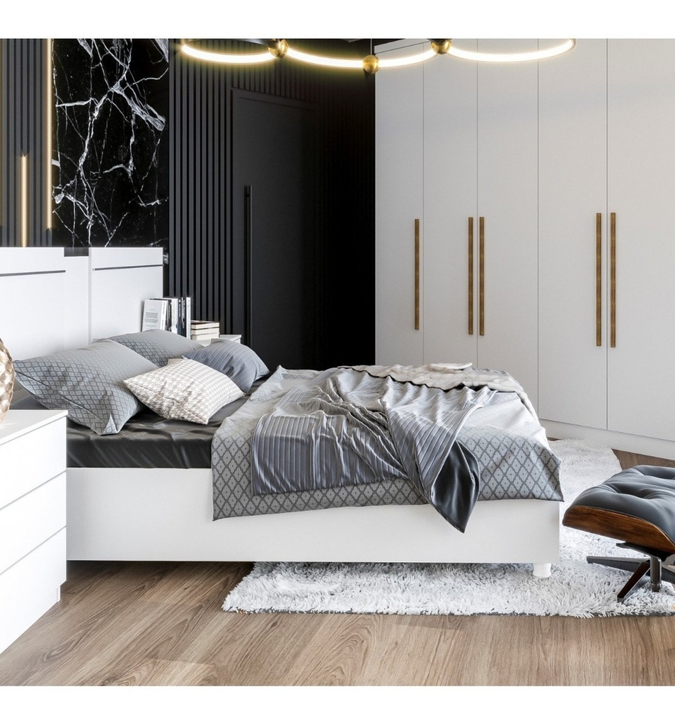 CAMA DOBLE MONACO BLANCO MADERA 140X 195 MDP