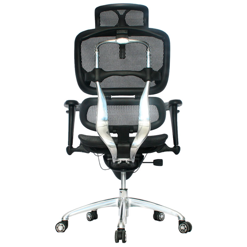 SILLA ERGOHUMAN ECO MARCO NEGRO / BRAZOS GRADUABLE / BASE ALUMINIO / ASIENTO Y ESPALDAR EN MALLA NEGRA / CON CABECERO / PERCHERO