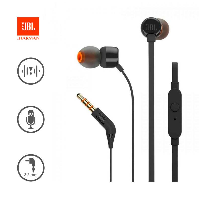 AUDIFONOS JBL T110 NEGROS ORIGINALES CON MICROFONO 3.5MM