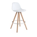 SILLA DE BAR ALTA BLANCA POLIPROPILENO ALCOLCHONABLE PATAS DE MADERA