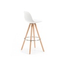 SILLA DE BAR ALTA BLANCA POLIPROPILENO ALCOLCHONABLE PATAS DE MADERA