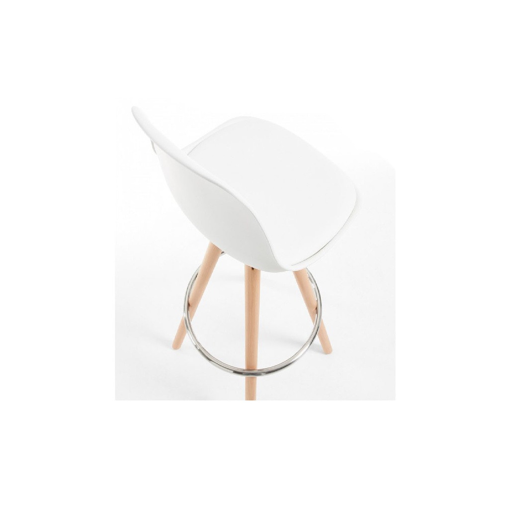 SILLA DE BAR ALTA BLANCA POLIPROPILENO ALCOLCHONABLE PATAS DE MADERA