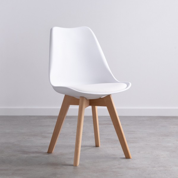 SILLA DE RESTAURANTE TULIPAN BLANCA ALCOLCHONABLE PATAS MADERA