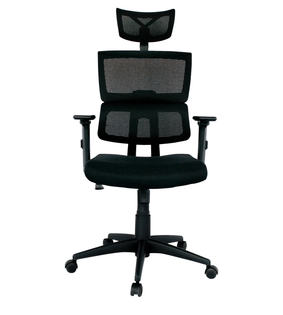 SILLA AUSTRALIA MECANISMO BASCULANTE / BASE NYLON / BRAZO GRADUABLE EN ALTURA / ASIENTO EN PAÑO NEGRO / ESPALDA EN MALLA NEGRA/ CON CABECERO