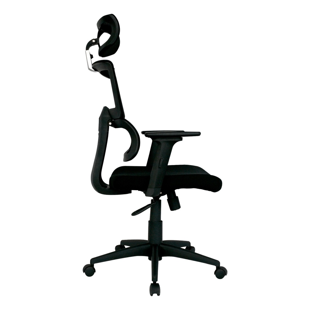 SILLA AUSTRALIA MECANISMO BASCULANTE / BASE NYLON / BRAZO GRADUABLE EN ALTURA / ASIENTO EN PAÑO NEGRO / ESPALDA EN MALLA NEGRA/ CON CABECERO