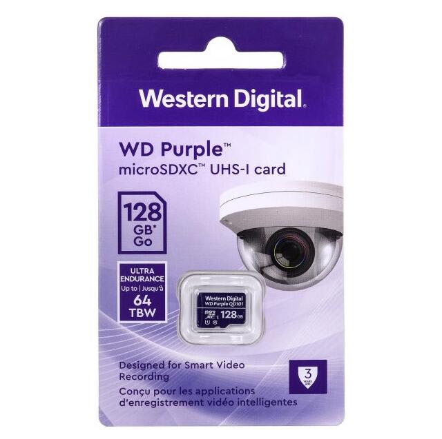 MICROSD WESTER DIGITAL PURPLE CLASE 10 128GB PARA VIDEOVIGILANCIA