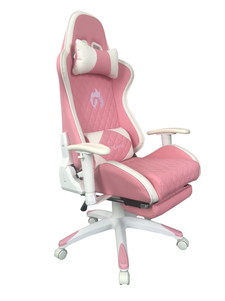 SILLA GAMER PROFESIONAL WAIFU BLANCA ROSADO DESCANSAPIES ERGONOMICA