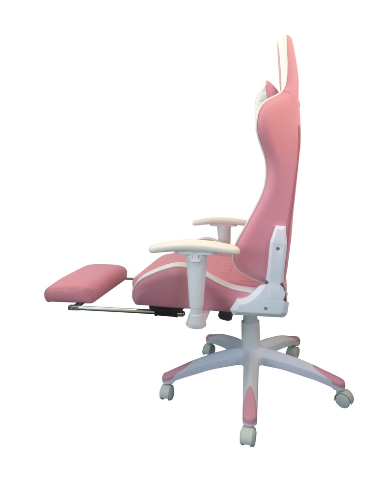 SILLA GAMER PROFESIONAL WAIFU BLANCA ROSADO DESCANSAPIES ERGONOMICA