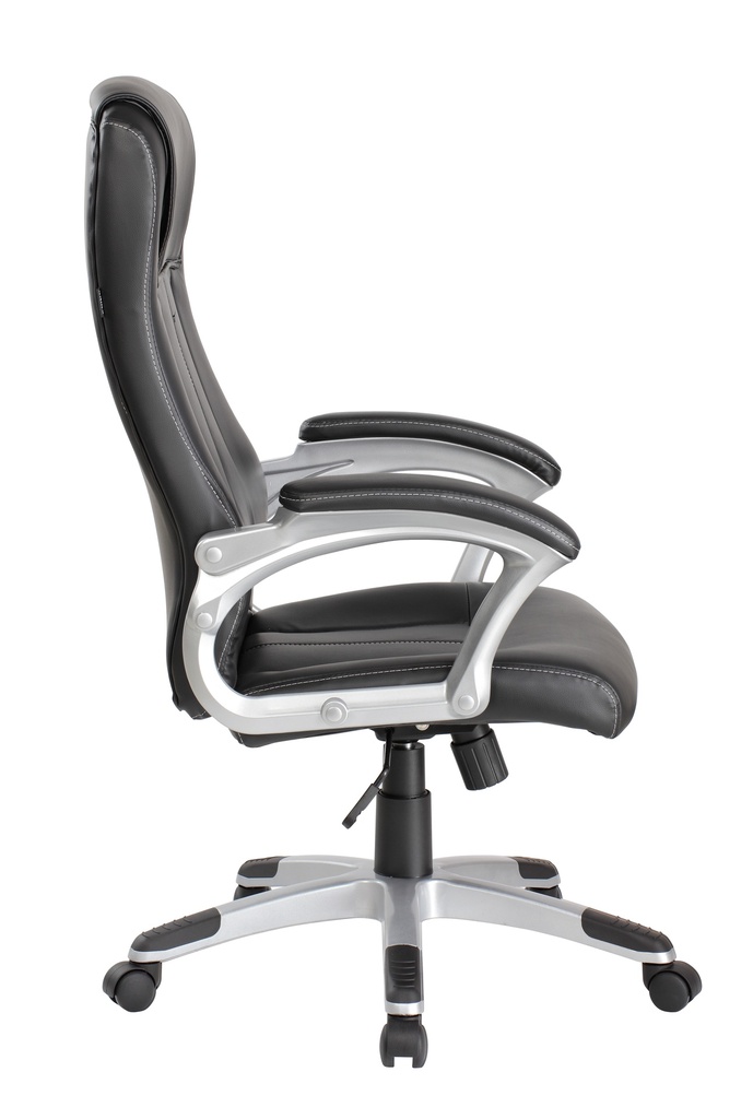 SILLA ERGONOMICA ALTA NEGRA CUERINA ALCOLCHONABLE BRAZOS FIJOS