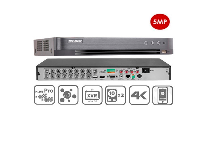 DVR 16CH TURBO 8MP 2BAHIA/10TB H.265+ ANALITICAS AUDIO POR COAXITRON SALIDA DE VIDEO 4K ENTRADA Y SALIDA DE ALARMA AcuSense HIKVISION